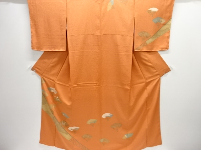 JAPANESE KIMONO / HOMONGI / UNUSED / EMBROIDERY / CUTWORK / FOLDING FAN PATTERN